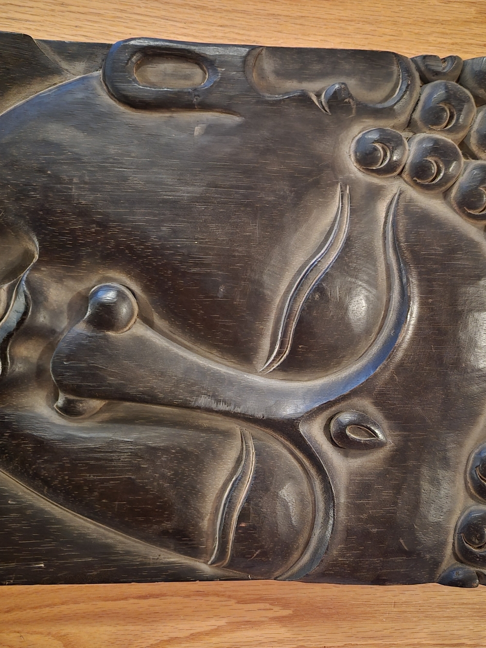 Hand Carved Wood Buddha Face Wall Art Panel Plaque Zen Decor 15.5 In X 11 In